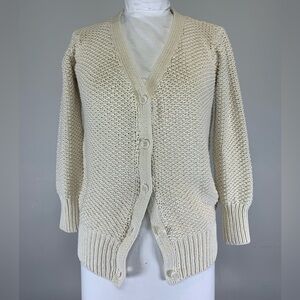 Mango MNG Cream Chunky Knit 100% Cotton Cardigan Size Small